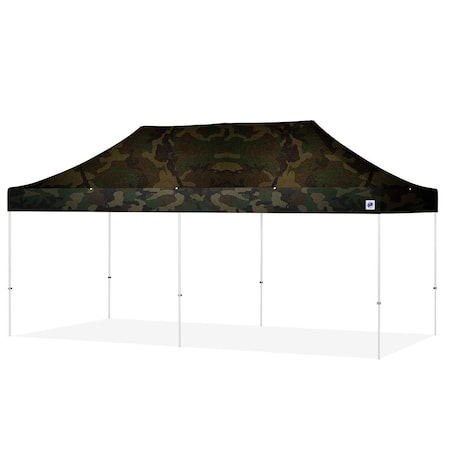 E-Z Up TAA Compliant Eclipse Shelter, 10' W x 20' L, White Steel Frame, Woodland Camo Vented Top EC3STL20KFWHTVMCWC
